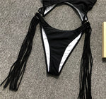 Tummy Cut Out Splicing Fringe Tassel Women Swimwear One Piece Swimsuit Female Monokini High Leg Cut Bathing Suit Swim Beach Wear