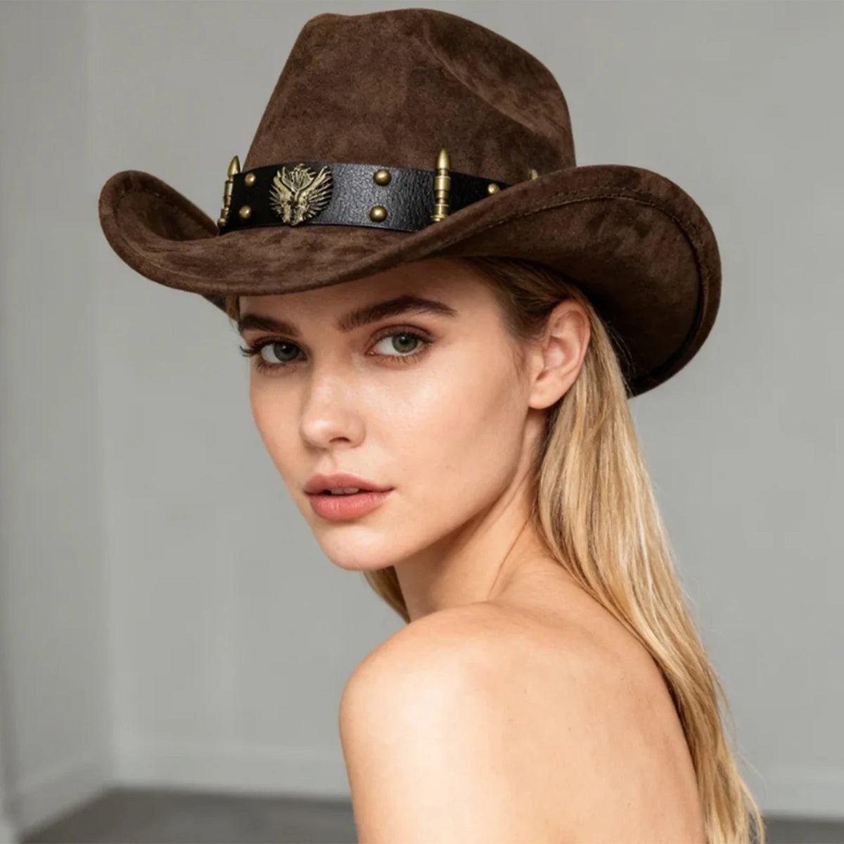 Summer Women Men Felt Cowgirl Hat with Belt Stylish Western Hat Casual Jazz Caps for Outdoor Party Club