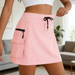 Women Cargo Skirts Drawstring Waist Quick Drying Mini Skirt With Pockets Hiking Golf Sports Tennis Skirt With Built In Shorts