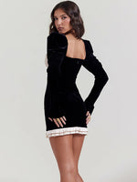 Ahagaga Fashion Sexy Velvet Women Mini Dresses Patchwork Backless Casual Buttoms Slim Package Hip Bodycon Vestidos RobesZipper