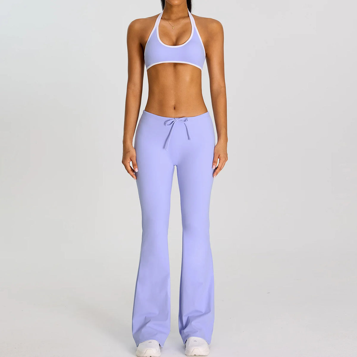 Breathable Yoga Suit for Women Color Contrast Shockproof Sports Bra Drawstring High Waist Pants Gym Running Fitness Suits