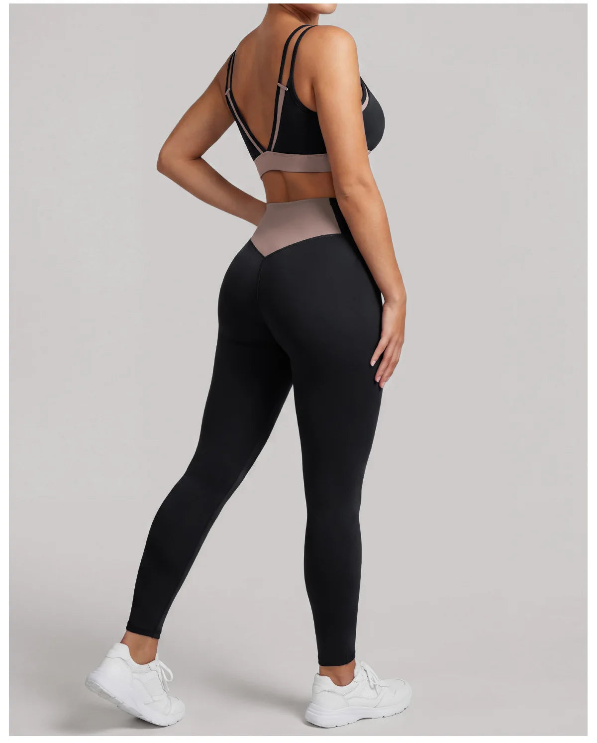 Summer Color-block Yoga Sets Women Thin Strap Open Back Shockproof Sports Bra Tight High Waist Leggings Training Fitness Suits