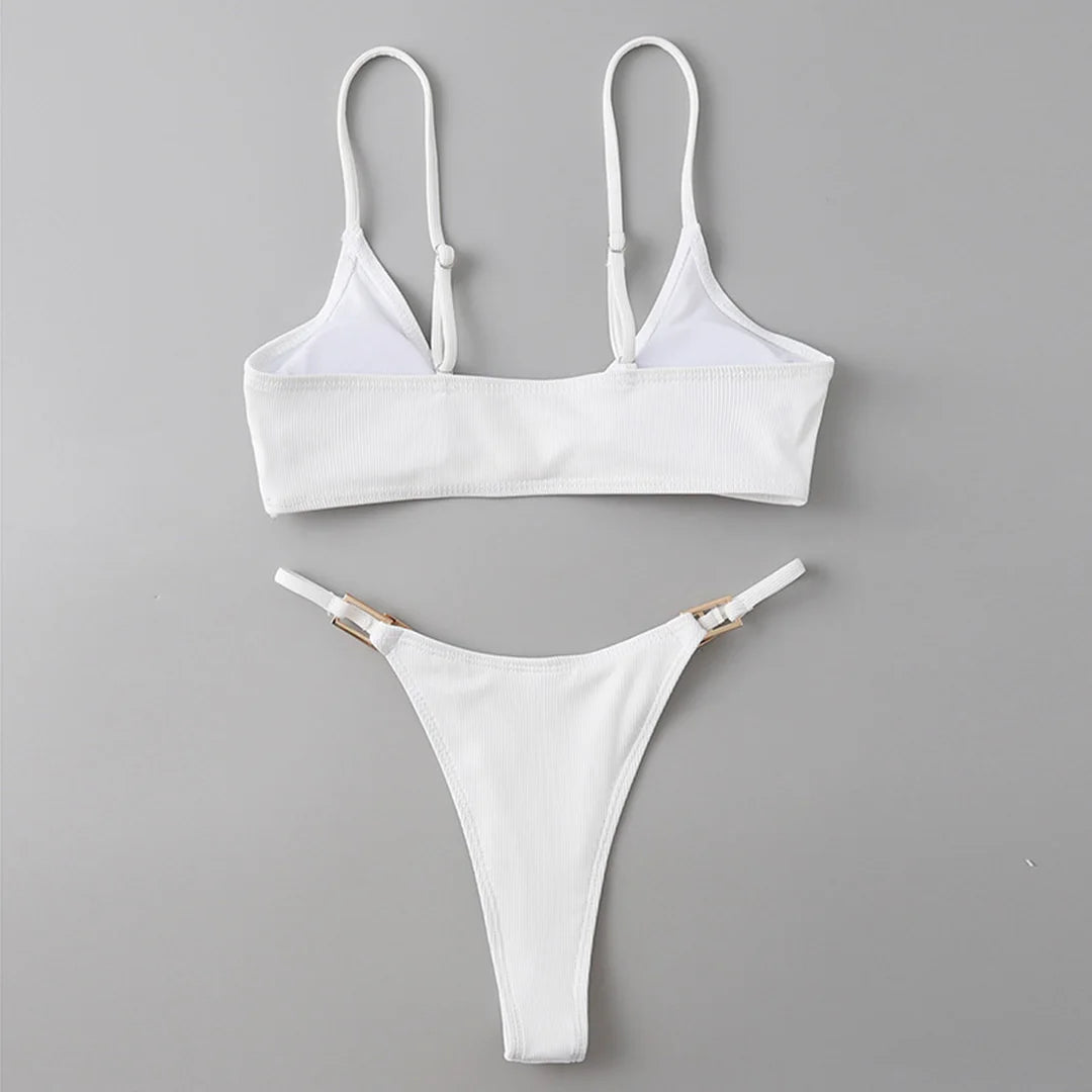 11 Colors Sexy Ribbed High Cut Bikini Women Swimwear Female Swimsuit Two-piece Bikini Padded set Bather Bathing Suit Swim V7111B