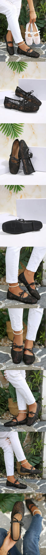 BigSize 43 Breathable White Lace Mary Jane Flats Women Comfy Walk Square Toe Casual Office Lady Ballet Flats Shoes Daily Wear