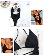 2026 New One Piece Swimsuit Swimwear Women Sexy Black Hollow Halter Straps Backless Solid Bathing Suit Beachwear Banadores Mujer