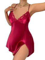V Neck Lace Women's Nightgown Solid Color Fashion Halter Dress Backless Breathable Pajamas Summer Loungewear for Party and Home