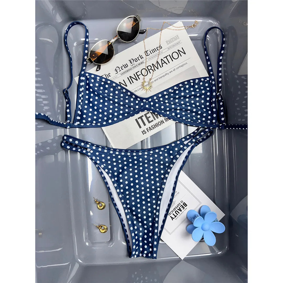 XS - L 2026 Plaid Printed Bikini Female Swimsuit Women Swimwear Polka Dot Bather Bathing Suit Swim Two-pieces Bikini set K8039