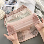 4Pcs/Set Women Ice Silky Panties Soft Briefs Seamless Underwear Summer Sexy Lingerie Female Underpants Low Rise Panties M-XL