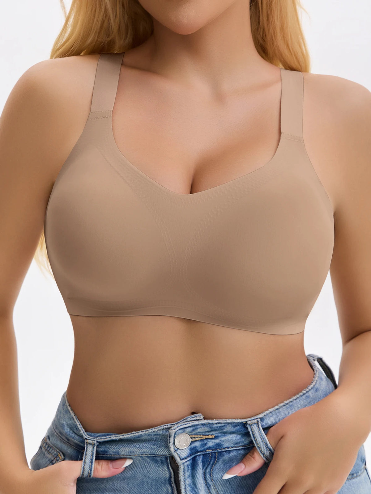 Women Solid Color Wire-Free High Comfort Yoga Sports Bra, Seamless One-Piece Invisible Underwear, Y-Shaped Beauty Back Elastic