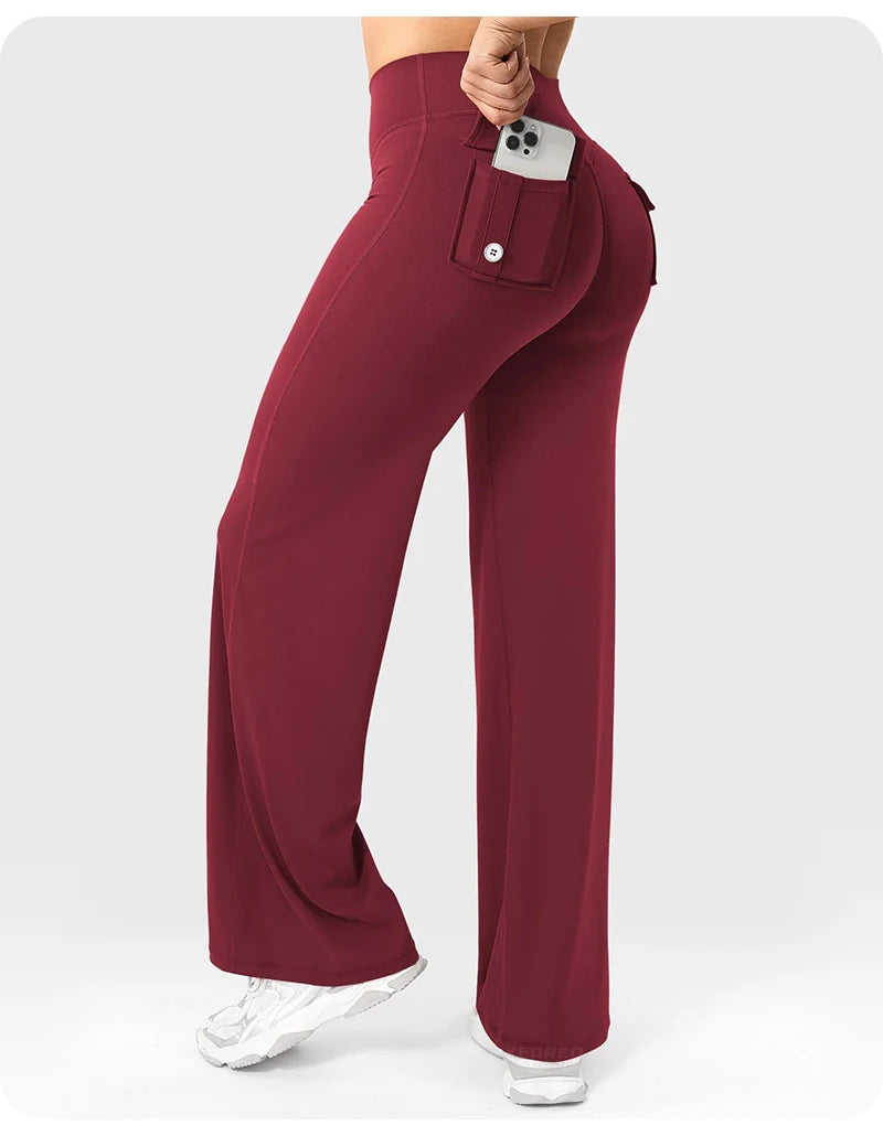 High Waist Pocket Yoga Pants for Women - Stretch Breathable Gym Workout Leisure Tummy Control Tights with Pockets