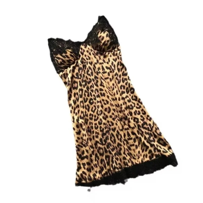 Summer lace leopard print sexy suspender skirt with chest pad suspender nightdress