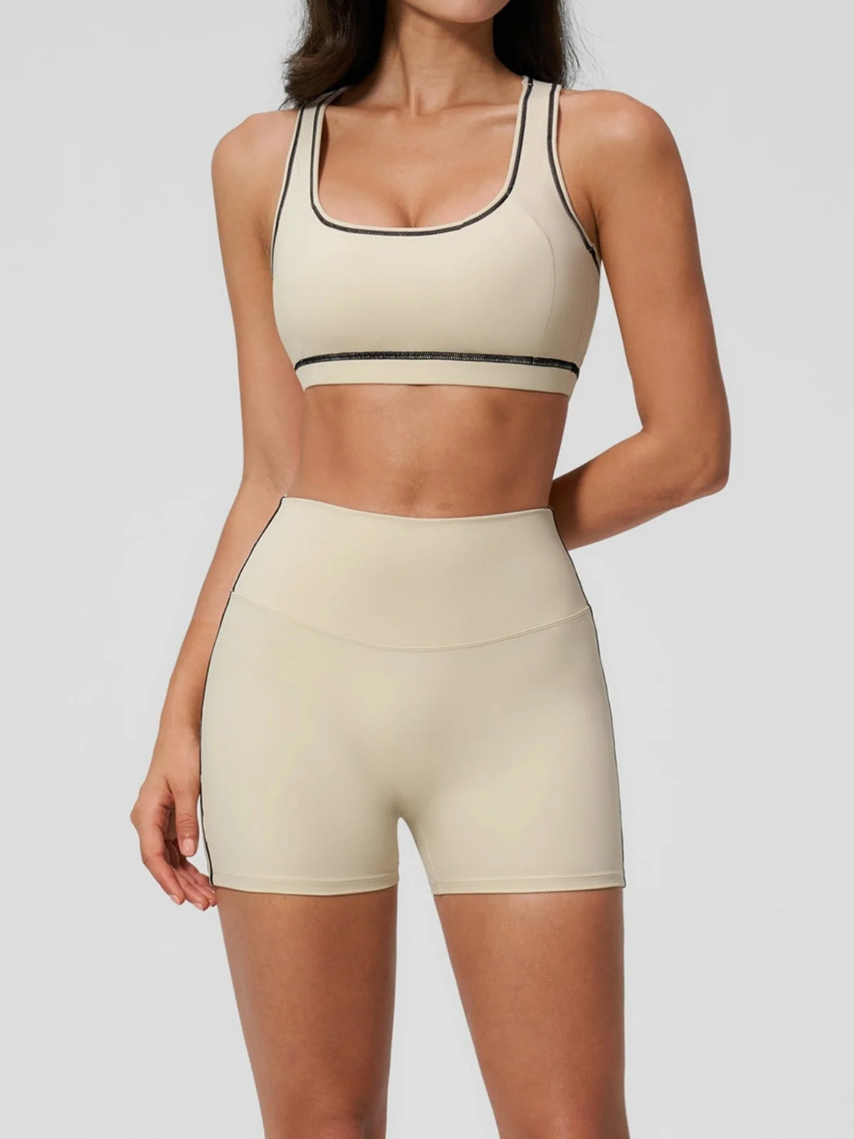 Summer New Color Contrast Yoga Set Women Tight I-shaped Back Sports Bra Versatile Fitness Suit High Waist Shorts Workout Clothes
