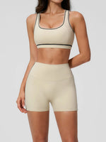 Summer New Color Contrast Yoga Set Women Tight I-shaped Back Sports Bra Versatile Fitness Suit High Waist Shorts Workout Clothes