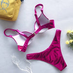 Shiny PU Faux Leather Bikini Women Swimsuit Female Swimwear Two-pieces Bikini Set Underwired Bra Cup Bikinis Bathing Suit Swim