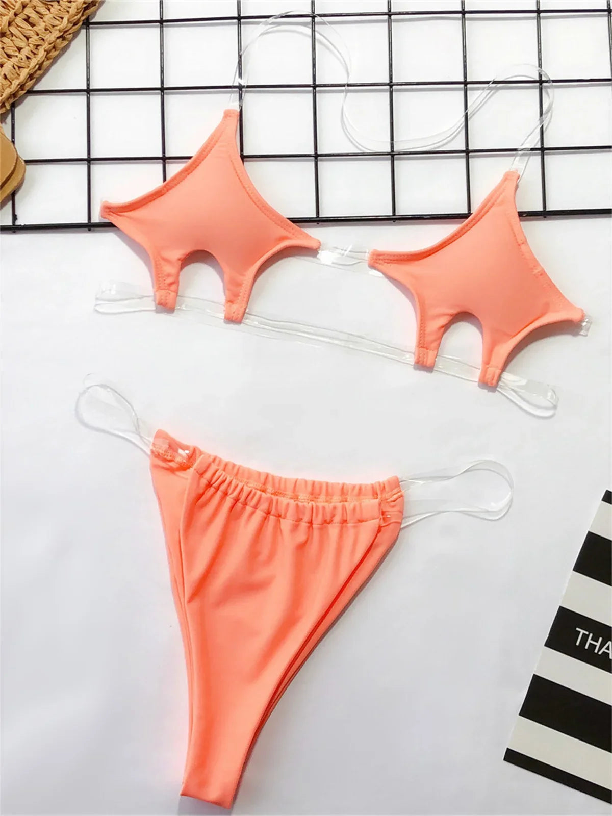 Sexy Micro Bikini 2025 Women Pentagram Design Transparent Swimwear Neon Clear Strap See Through Thong Swimsuit Traje De Baño