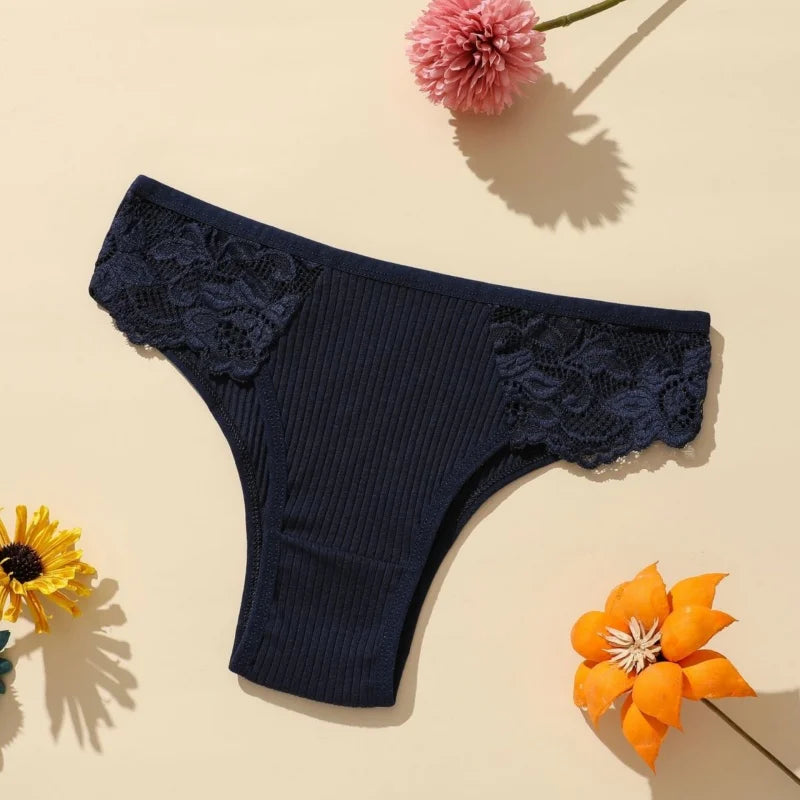 4Pcs/Set Women Cotton Low-Rise Briefs Lace Trims Brazilian Panties Sexy Lingerie Stretchy Underwear Female Underpants S-L
