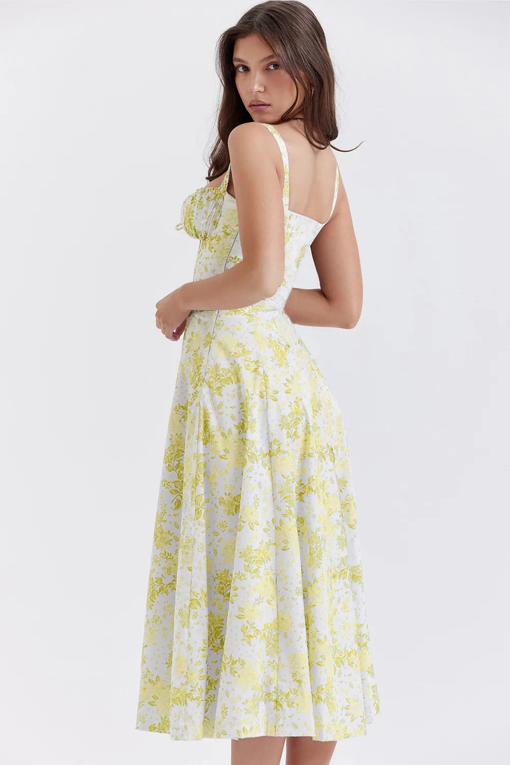 Sexy Low Cut Spaghetti Strap Maxi Dresses For Women Color Flower Printed Chest Wrap Bowknot Leace-up Long Dress Elegant Vestidos