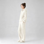 Soft Vertical Texture Loose Wearable Outside Autumn Winter Sleepwear Women Korean Lazy Style Hooded Half Velvet Pajama Set