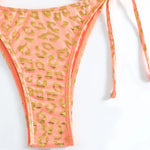 Sexy Orange Leopard Print Bikini Set 2024 Women Halter Push Up Bra Tie Side Thong Swimsuit Summer Backless Bathing Suit Swimwear
