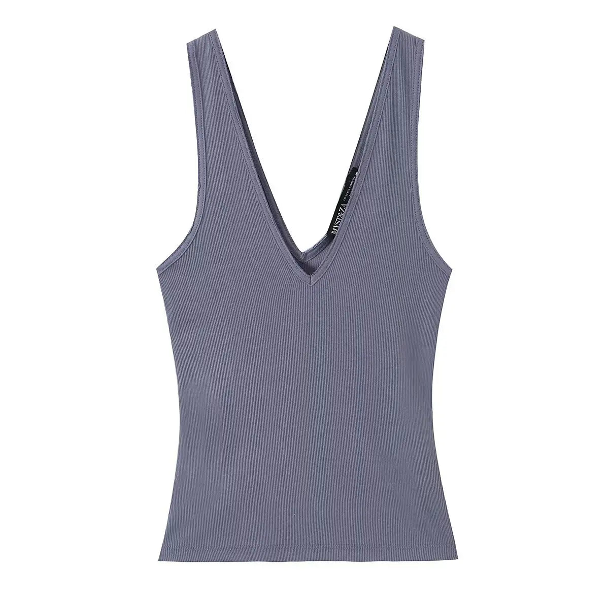 Women's Fashionable Casual V-neck Ribbed Top Multicolor Ribbed Deep V Neck Sleeveless Top Slim Fit Casual Top For Women ZEPW