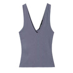 Women's Fashionable Casual V-neck Ribbed Top Multicolor Ribbed Deep V Neck Sleeveless Top Slim Fit Casual Top For Women ZEPW
