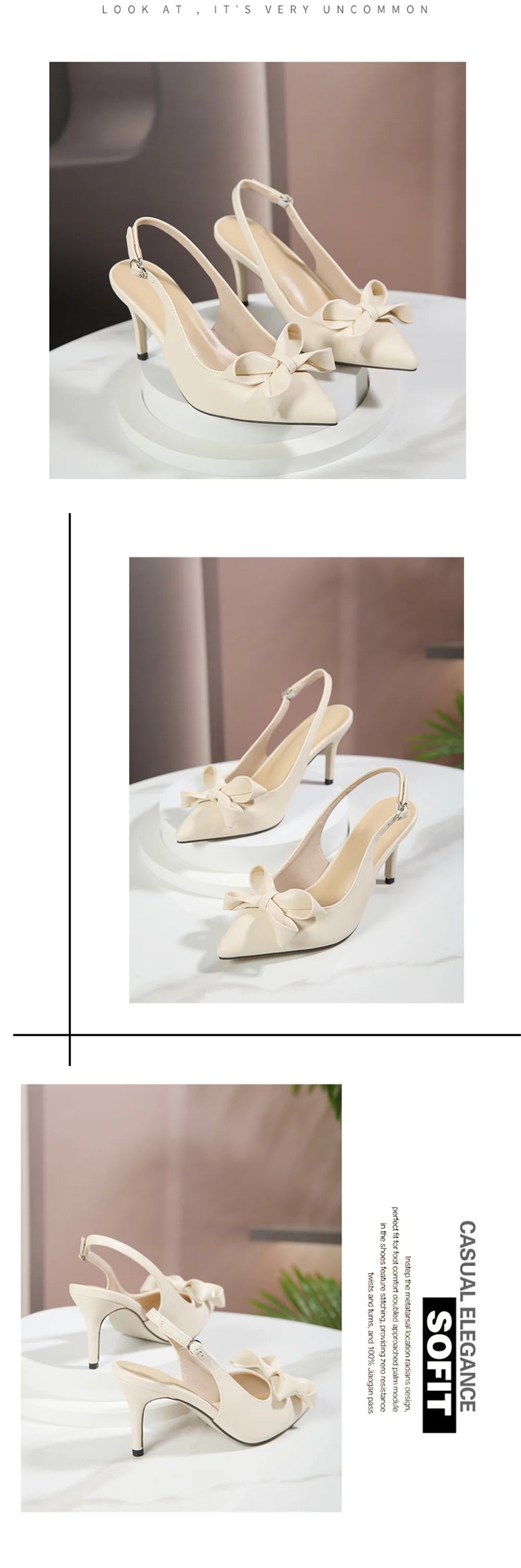 Big Size 42 Summer Elegant Beige Slingback Pumps Sexy Pointy Toe Black Thin High Heels Shoes Women Bow Knot Office Lady Shoes
