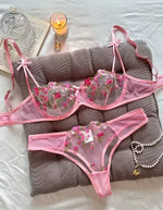 Erotic Embroidery Lace Babydoll Sensual Lingerie Lace 2024 Bra Set For Women Underwear Intimate Sexi Costumes Bra And Panty Set