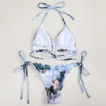 Ribbed Ruffled Frilled Brazilian Bikini Women Swimsuit Female Swimwear Two Pieces Bikini Set Halter String Bathing Suit Swim