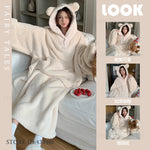 Thicken Flannel Cartoon Female Long Robe Hooded Nightgown Autumn Winter Sleepwear Home Clothes Loose Coral Fleece Warm Nightwear