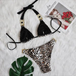 Bikini 2026 Sexy Leopard Diamond Chain Swimwear Swimsuit Women Halter Bikinis Set Bathing Suit Beach Bikini Luxe Female Push Up