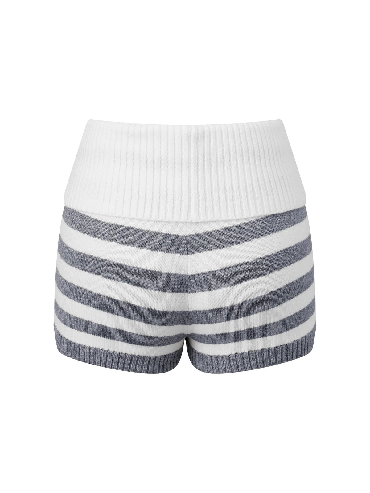 Women Spring Summer Striped Knit Shorts Slim Fold Over Low Rise Mini Shorts for Daily Office Party Club