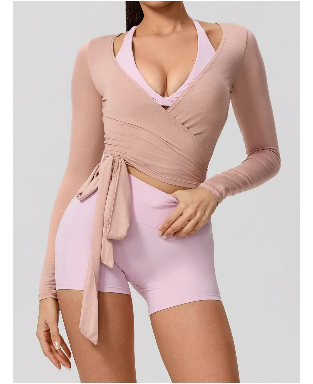 Hearuisavy Summer Women's Yoga Shirt Long Sleeve Sportswear Gym Breathable Quick Dry Sports Top Pilates Dance Ballet Wrap Tops