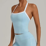 Women's Seamless Yoga Tank Top - Adjustable HALTER Neck & Quick-Dry Fitness Shirt Color Block Running Sports Gym Workout Top