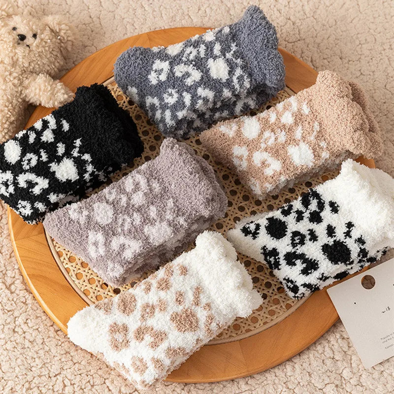 Fashion Coral Fleece Thick Socks Women Foot Cute Leopard Sock Funny Girls Breathable Warm Casual Socks Winter