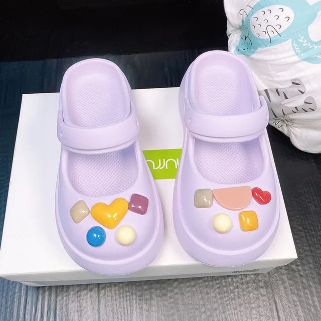 Fashion Mary Jane Garden Shoes Woman Platform Slippers Cute DIY Thick Sole Girls Summer Indoor Beach Slides Ladies Footwear