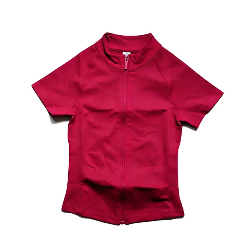 Short Sleeve Zippy Yoga Top Sports Tee Women Running Jacket Seamless Gym Tops Clothes Fitness Pilates Breathable Workout Shirts