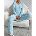 New autumn and winter women's sleepwear fashionable home wear casual straight leg pants loose V-neck knitted sweater best-seller