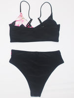 Women's Color Block Print Bikini Set Swimsuit with Adjustable Shoulder Straps Fashionable High Waist Swimwear for Summer Beach
