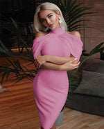 2024 New Solid Color Slim Midi Dresses Women Halter Neck Off Shoulder Package Hip Bodycon Elegant Temperament Ladies Party Dress