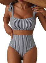 Striped Bikini Women Sexy High Waist Split Swimsuit Lace Up Bikini Set Summer Two-piece Beachwear Bathing Suit Thong Biquinis