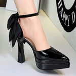 BIGTREE Shoes Women's High Heels Hollow Platform Waterproof Thick Heel Pointed Toe Sandals Match Dress Wedding Shoes Knot