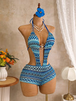 Sexy Hot Pink Knitted Striped Swimsuit 2026 Women Metal Circle Patchwork Hollow Backless Beach Bathing Suit One Piece Swimwear