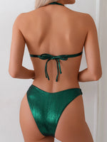 Sexy Green Bead String Halter Bikini Swimsuit Woman 2025 Metal Ring Swimwear Bathing Suit Bikinis Sets De Mujer Thong Biquinis