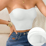 Women Strapless Bandeau Top Solid Color Sleeveless Cropped Tube Top Slim Fit Casual Bralette For Summer Invisible Wireless Bras