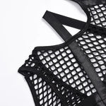 Toucheart Erotic Halter Bodysuit Large Mesh Splicing Andheavy Craftsmanship Women Hollow Seductive Intimate Hot Private Bodysuit