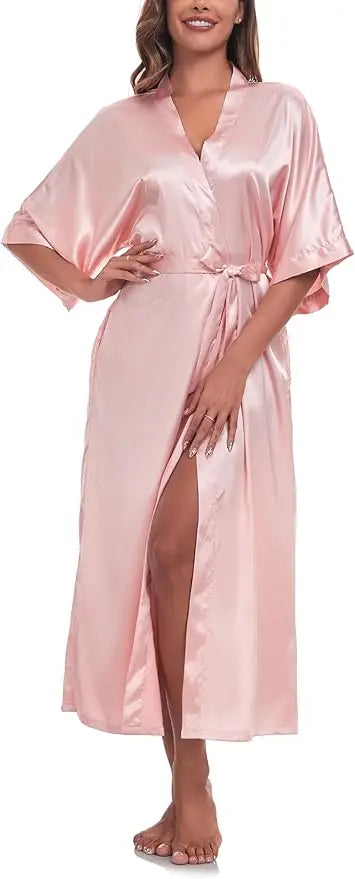 Women's Satin Robe Belted Elegant Solid Color Silky Comfort Bathrobe Loungewear