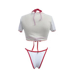 XS - L Cherry Printed Short Sleeve Bikini Female Swimsuit Women Swimwear Three-pieces Bikini set Bather Bathing Suit Swim V6854