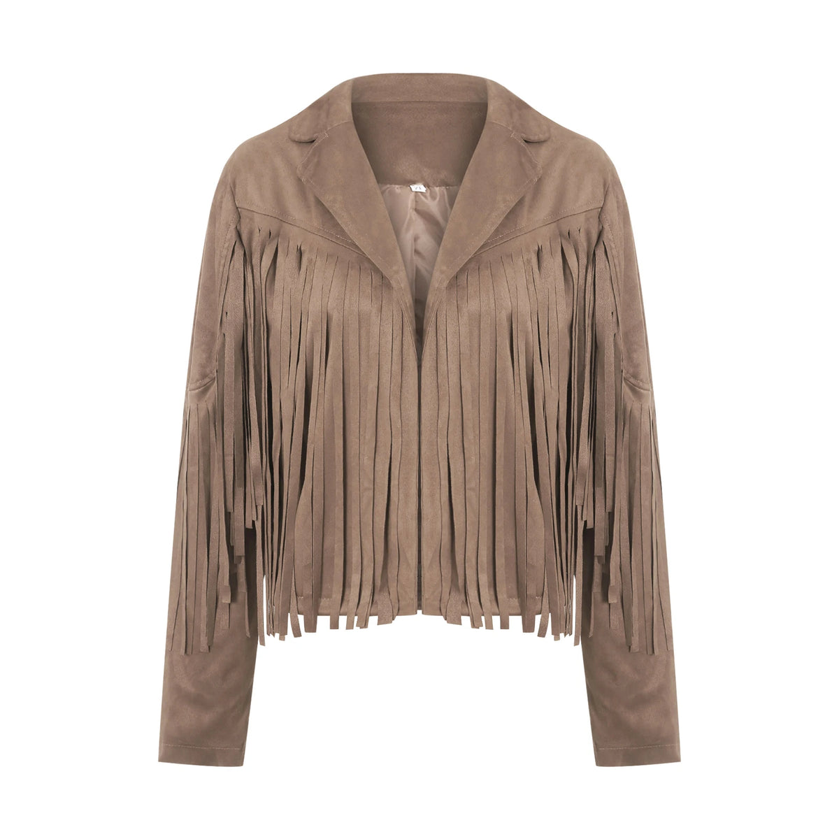 Women Spring Autumn Slim Long Sleeve Open Front Coat Solid Color Collared Jacket with Tassels Black/ Coffee/ Pink