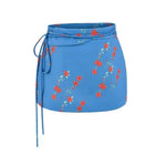 Vacation Vietnam Low-waist Cross-strap Mini Skirt For Women Summer Fresh Print Slim-fit Bodycon Ultra-short Skirt Elegant H1YO