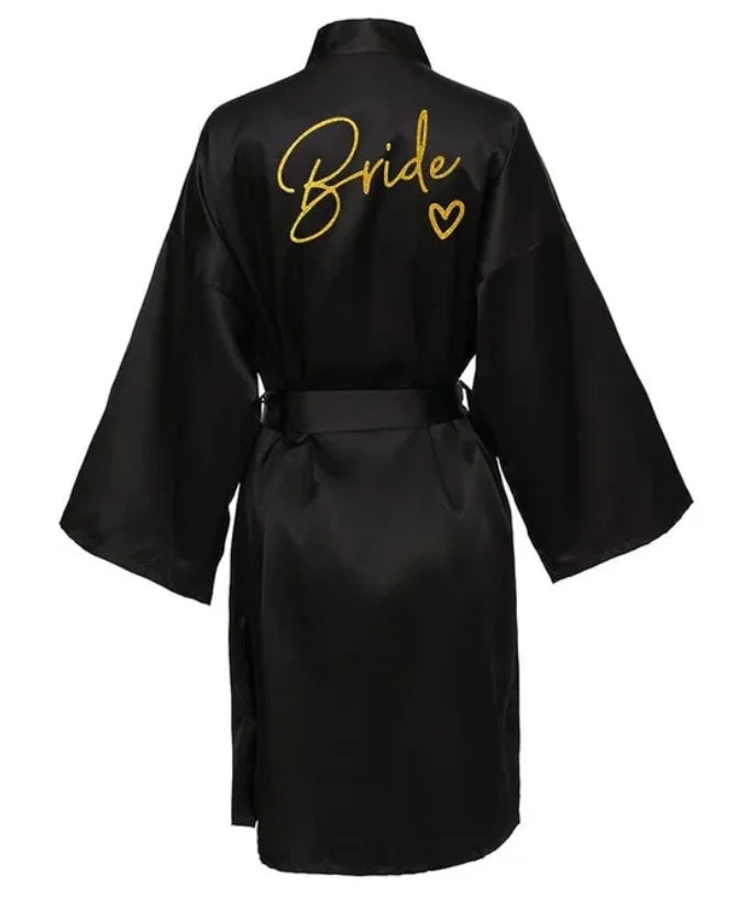 Wedding Party Team Bride Robe Kimono Satin Pajamas Bridesmaid Bathrobe Gold Letter SP089